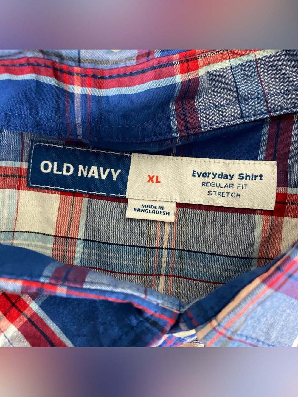 Old Navy Mens The Everyday Shirt Size XL Red White Blue Plaid Button Up Cotton - Picture 3 of 15